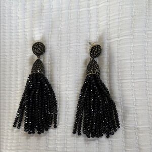 Elegant Black Beaded Tassel Earrings for Pierced Ears